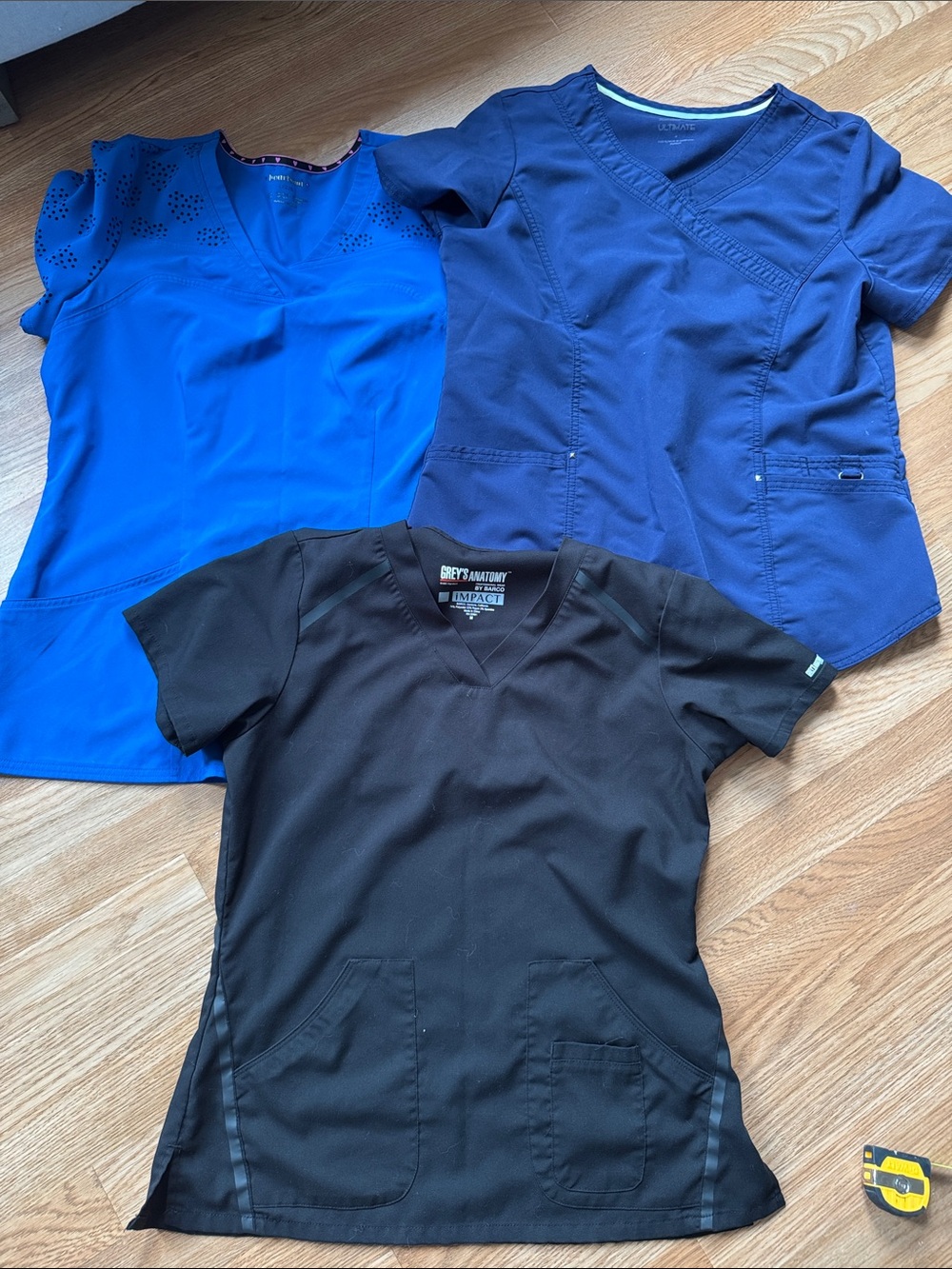 Grey's Anatomy Women Blue & Navy Scrub Tops (set of 3 )Size Medium and Large